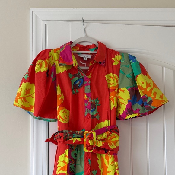 Floral Coral Maxi Shirt Dress with Belt - Picture 4 of 16